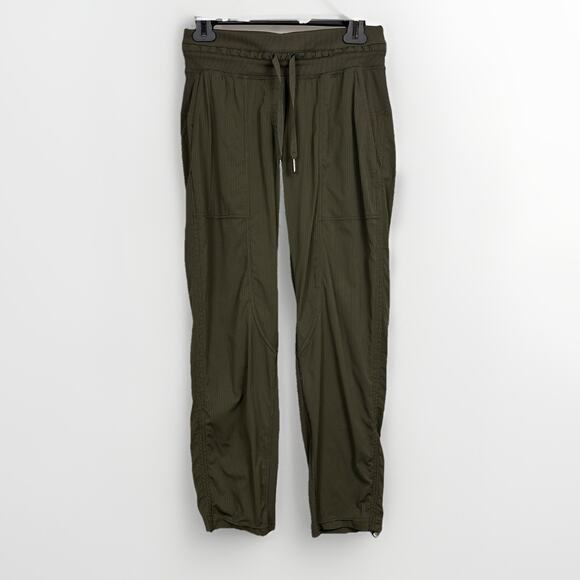 Lululemon Dance Studio Pants Dark Olive Pinstripe Size 4 Drawstring Ankle 25" - Picture 1 of 11